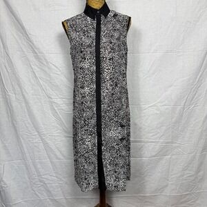 Jason Wu Sleeveless Midi Dress Sz 8 Black White Geo Button Front Silk‎ Academia